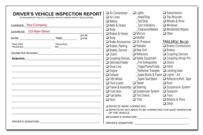 Free Drivers Inspection Report Form